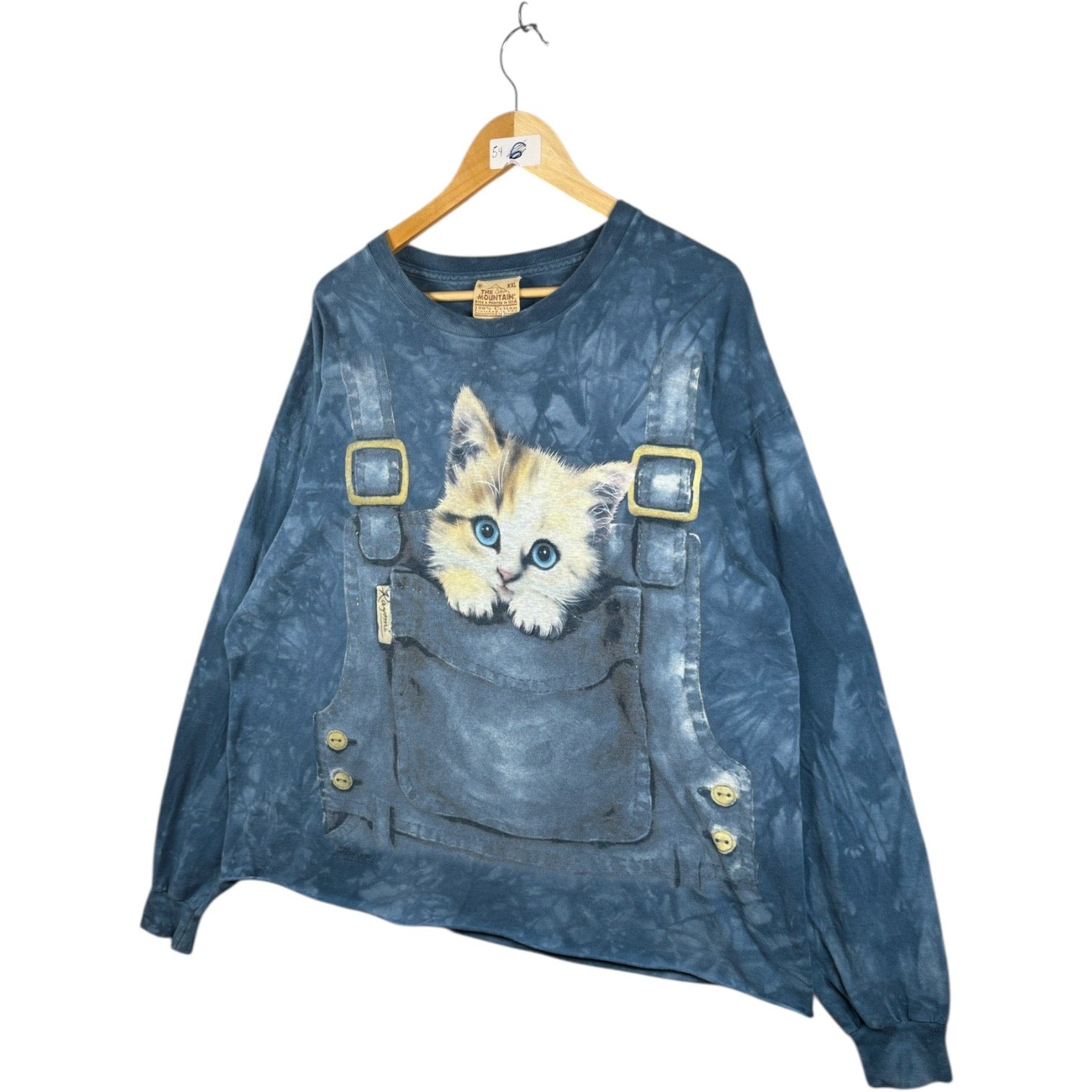 Vintage Tie Dye Kitten Graphic Print Long Sleeve