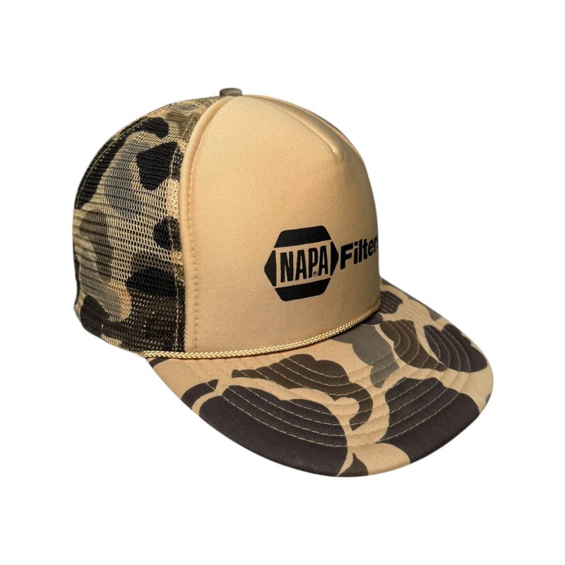 Vintage Nissin NAPA Filters Camo Mesh Snapback Hat OSFA