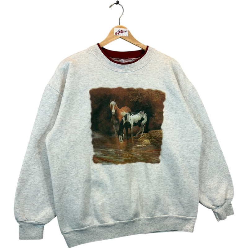 Vintage Horses Drinking Artwork Crewneck