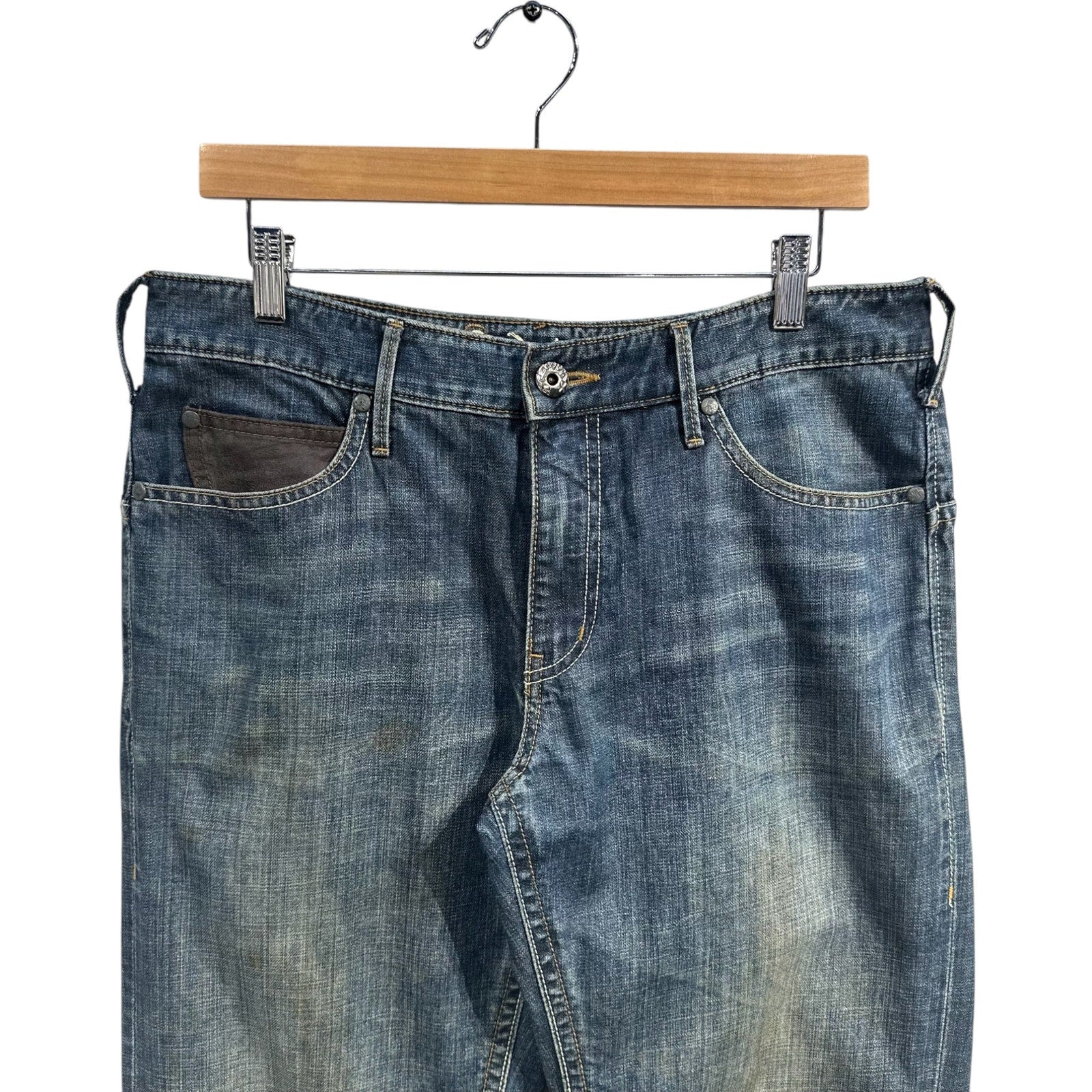 Vintage Cinch Buckle Faded Straight Leg Denim Jeans 32 x 31