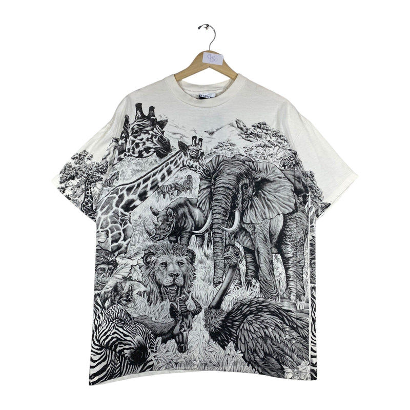 Vintage Wild Animals Allover Print T-Shirt