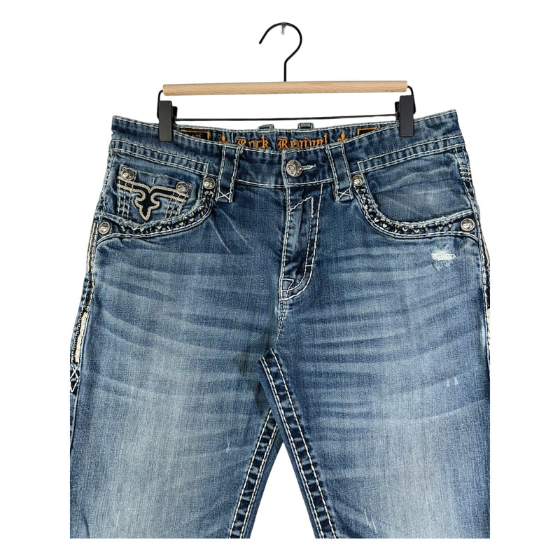 Vintage Rock Revival Tribal Straight Leg Bermuda Denim Jean Shorts