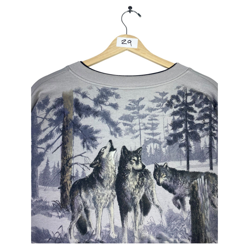 Vintage Allover Print Wolves Sweatshirt Crewneck