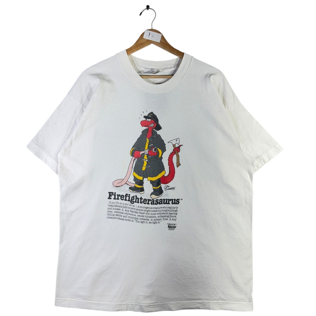 Vintage Saurus Gang "Firefighterasaurus" Cartoon T-Shirt