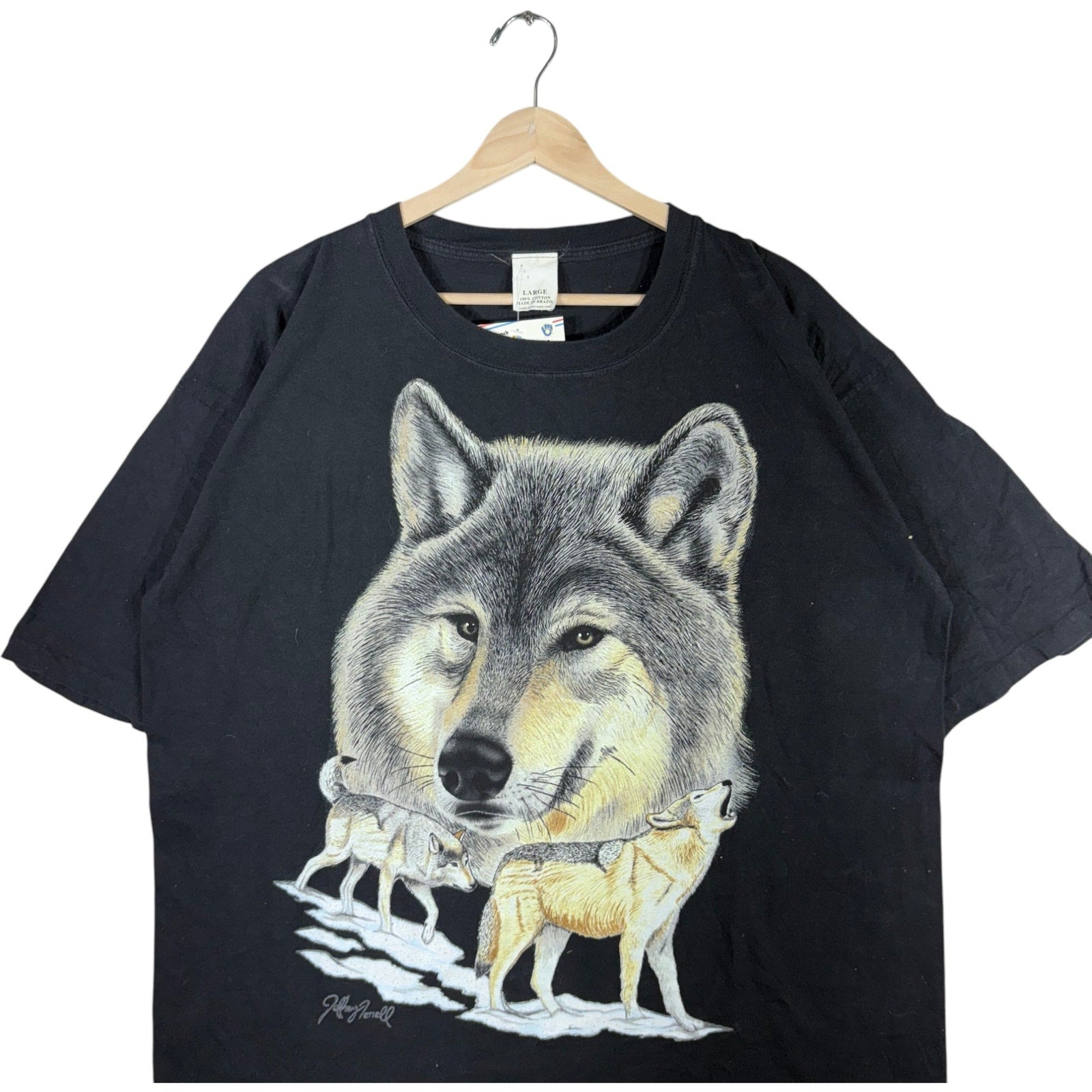 Vintage Grey Wolf Big Face Nature Art Tee