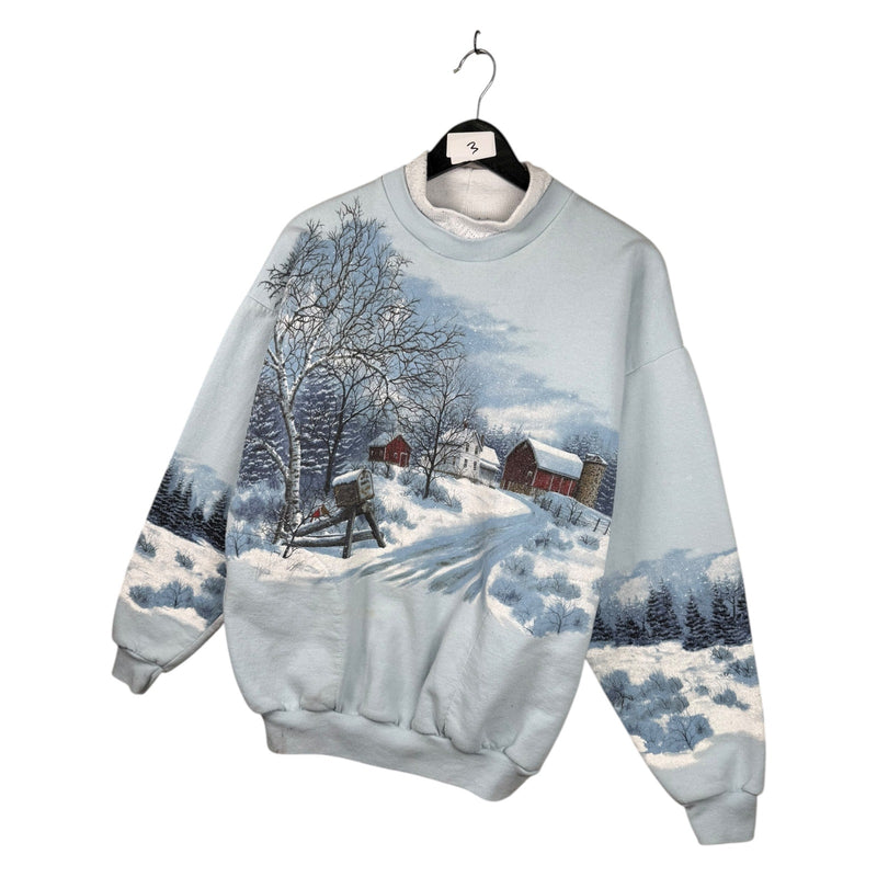 Vintage Winter Snow Scene Farmhouse Graphic Crewneck