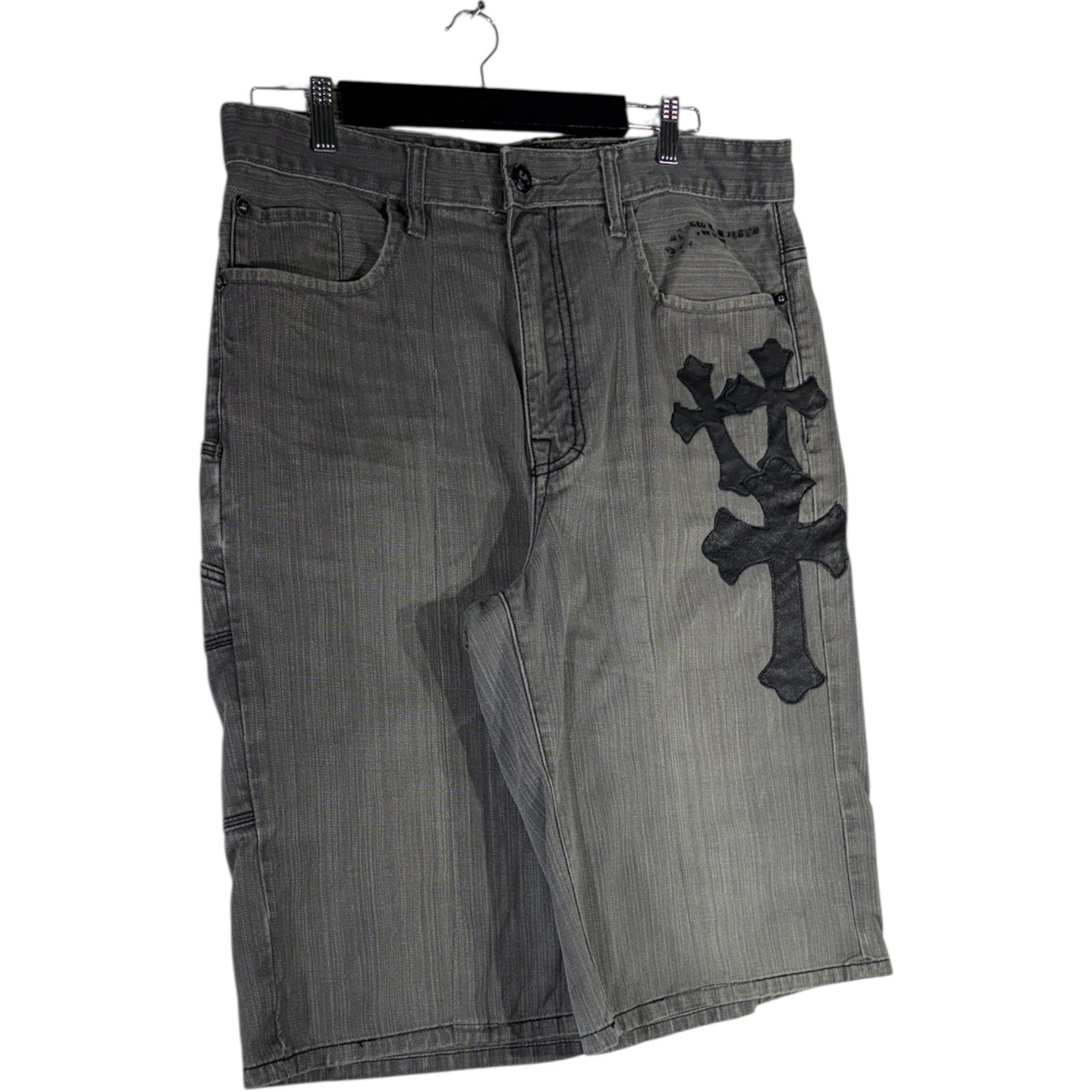 Vintage Cross pattern Baggy Fit Denim Carpenter Shorts 37
