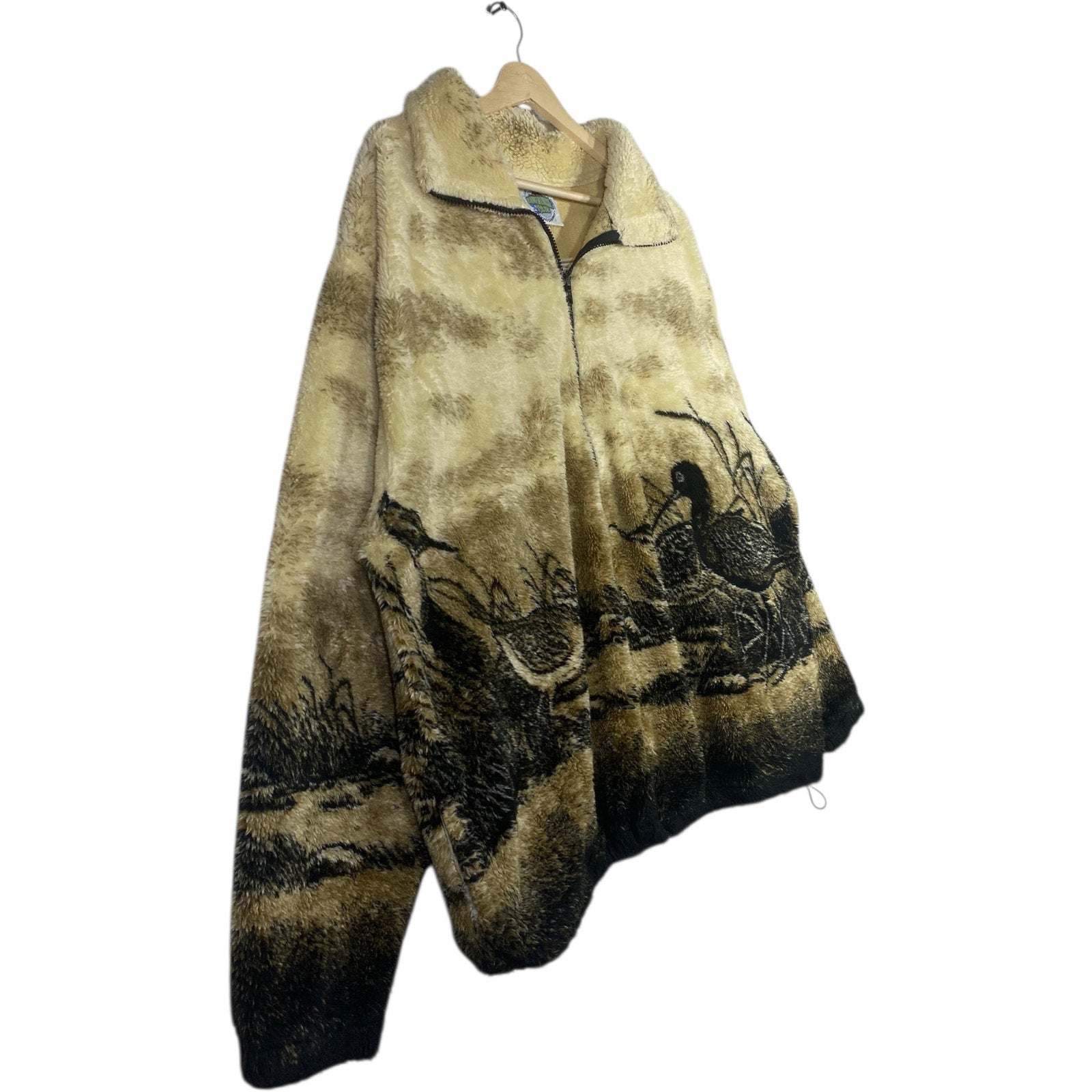 Vintage Fleece Allover Nature Print Outdoor Jacket