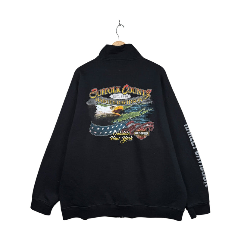 Vintage Harley Davidson Logo Eagle Graphic Full Zip Sweatshirt