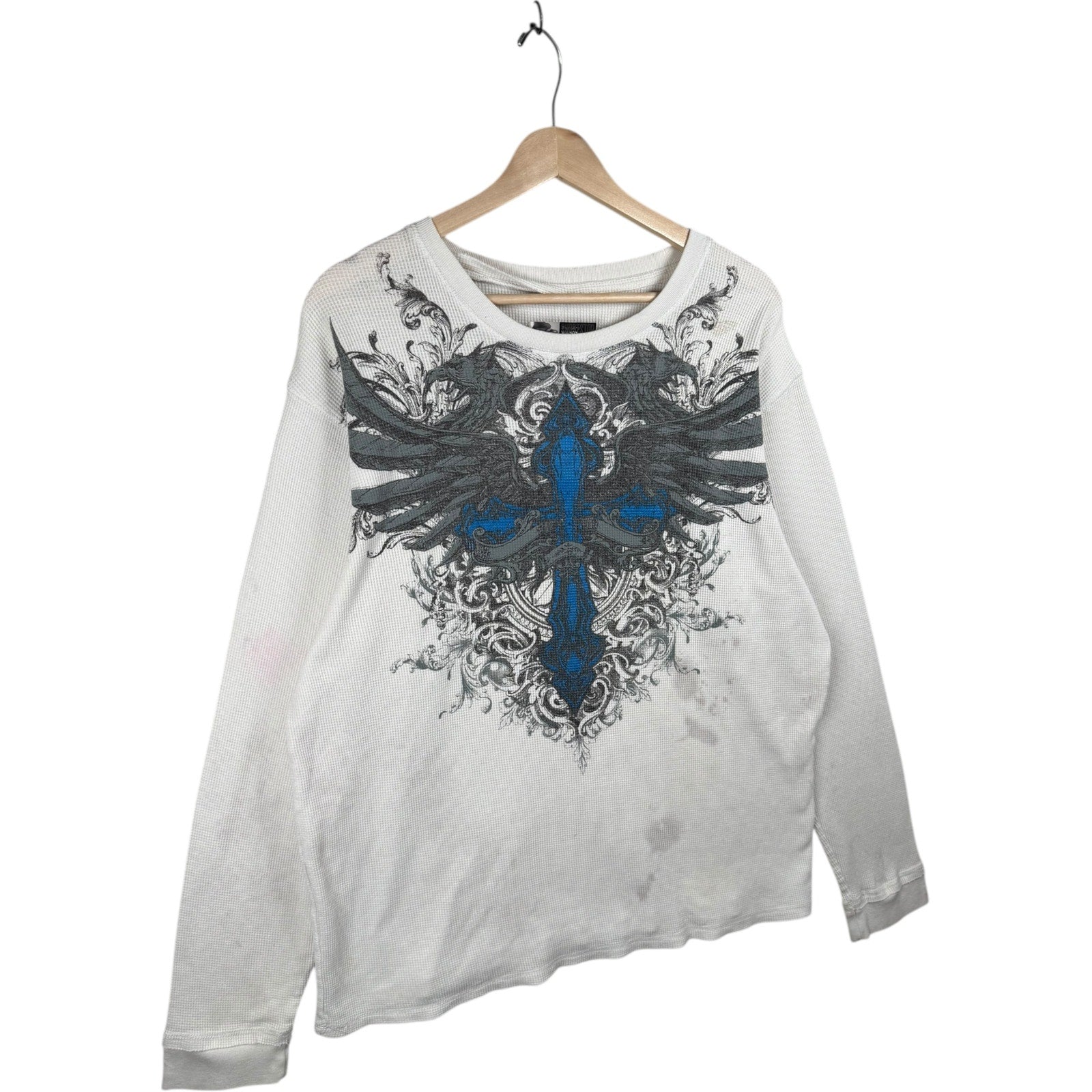 Vintage Waffle Knit Cross Graphic Long Sleeve T-Shirt