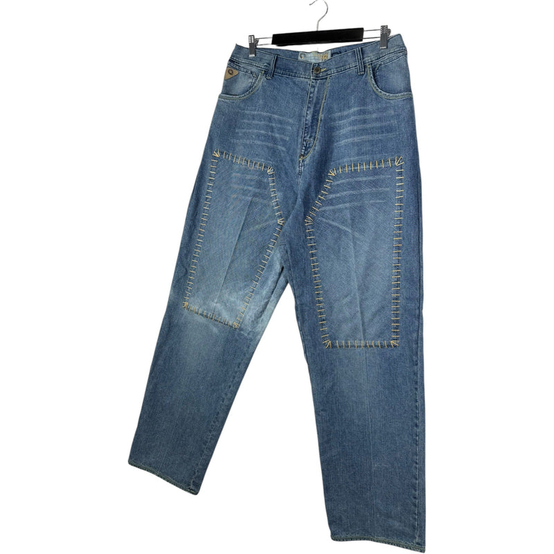 Vintage Straight Leg Contrast Stitch Denim Jeans 35