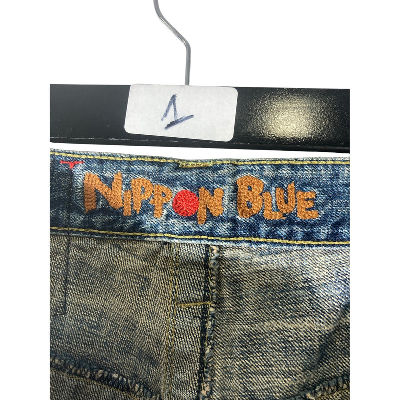 Vintage Nippon Blue Distressed Raw Hem Denim Shorts 34