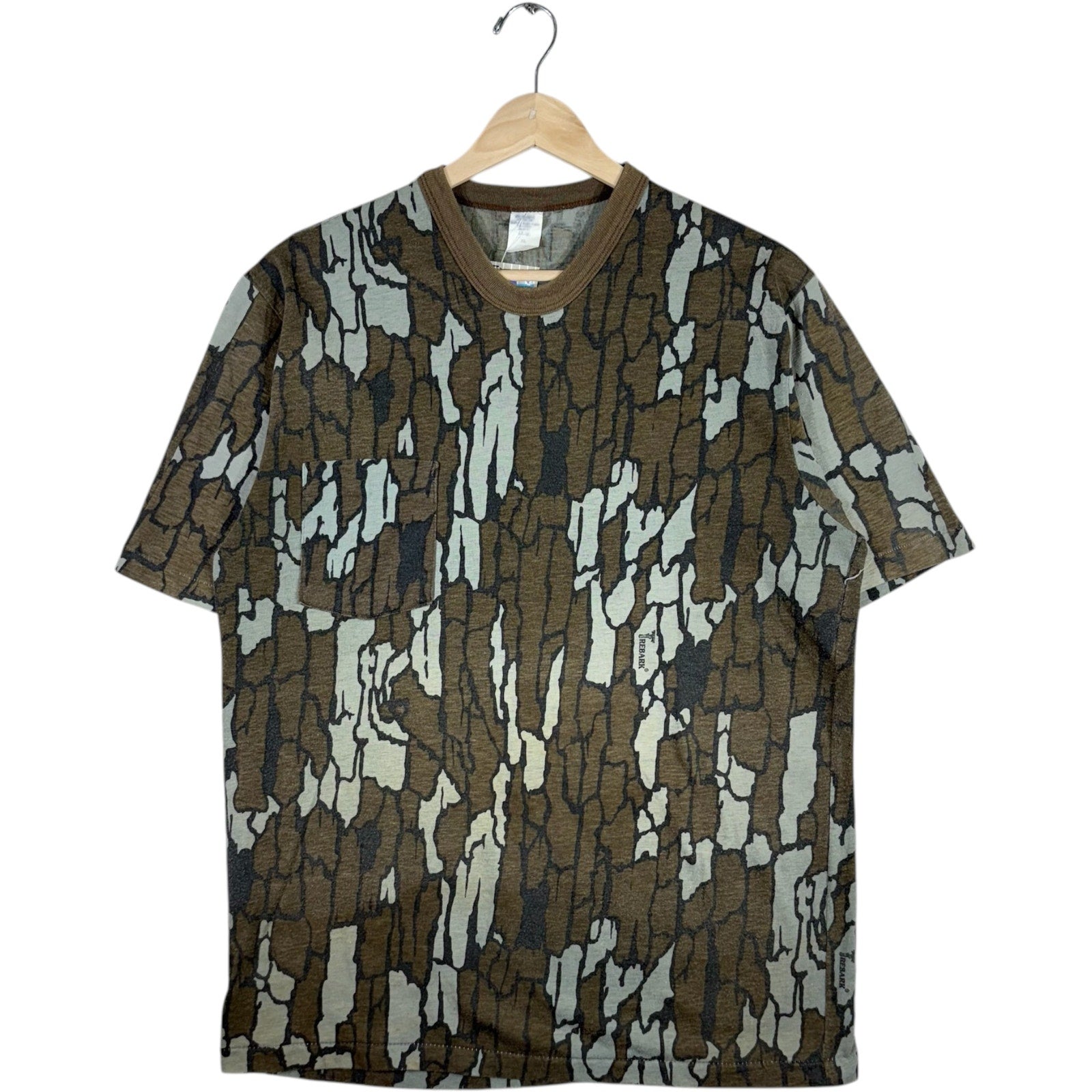 Vintage Trebark Tree Bark Camouflage Pocket Tee
