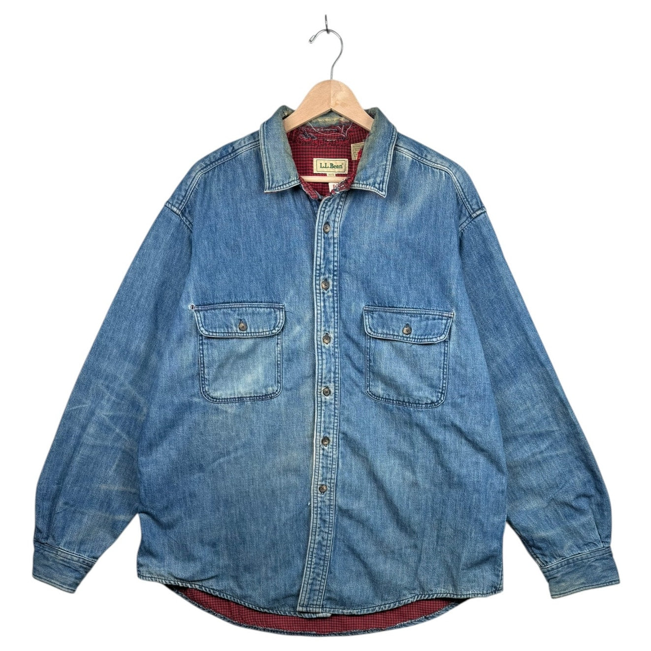 Vintage L.L. Bean Flannel Lined Denim Long Sleeve Button Up