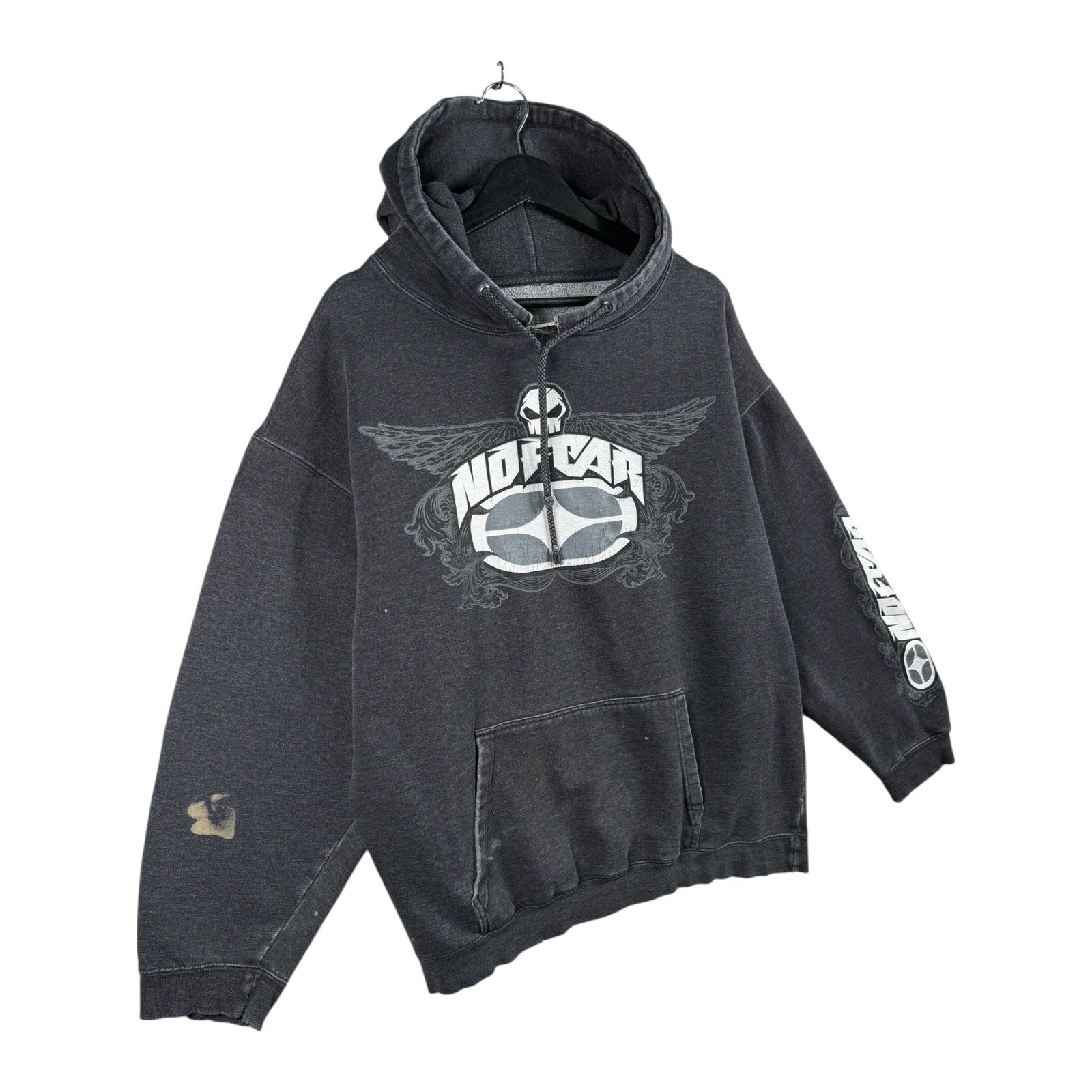 Vintage No Fear Skull Wings Graphic Pullover Hoodie