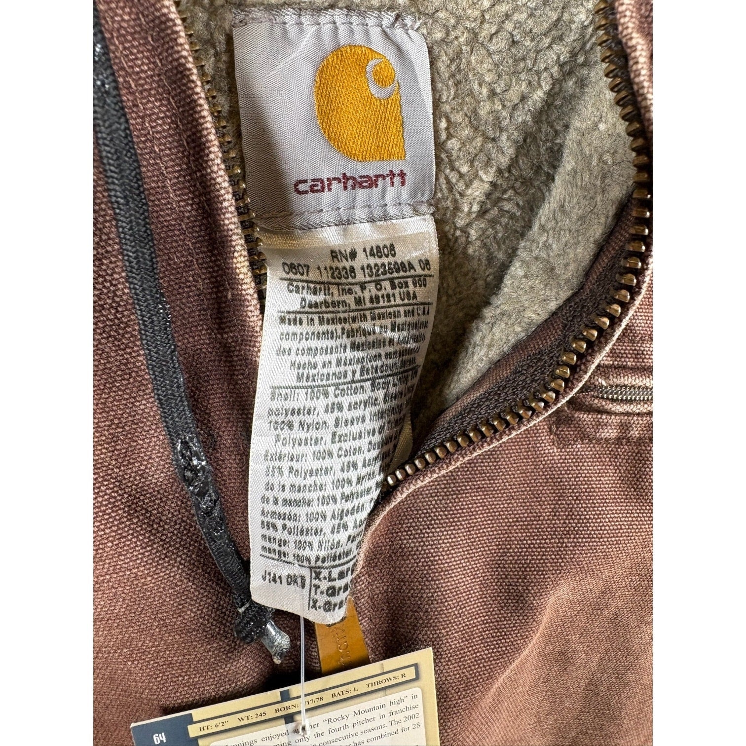 Vintage Carhartt Sandstone Sherpa Lined Hoodie Workwear Jacket