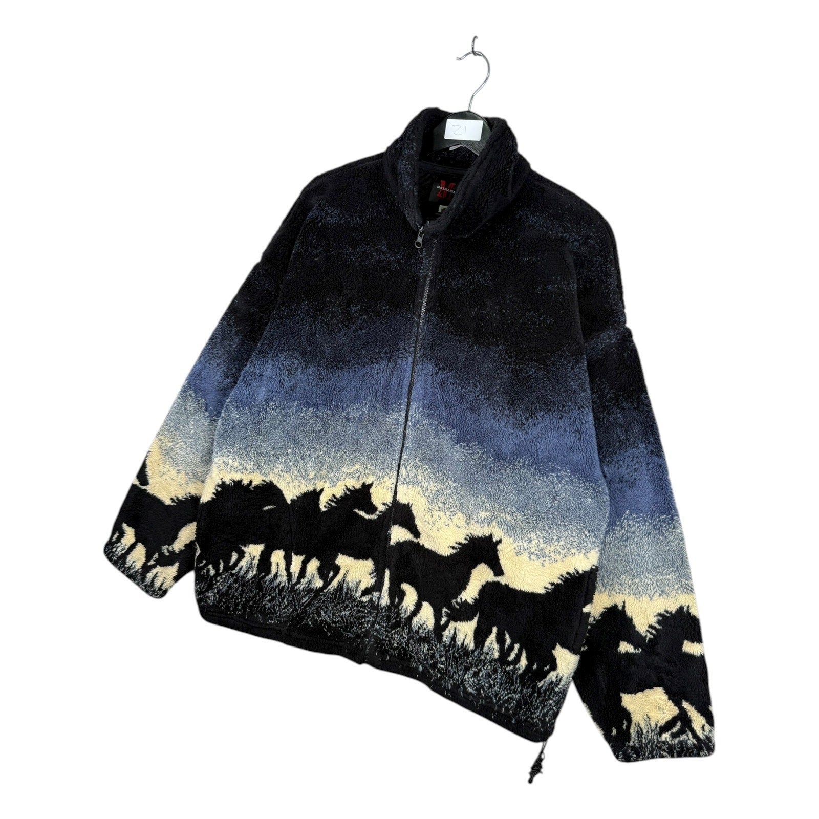 Vintage Wild Horse Sunset Sherpa Fleece Full Zip Jacket