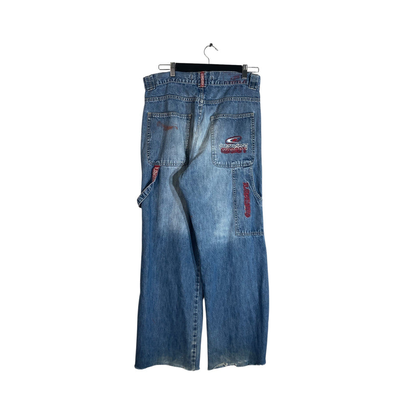 Y2K Werker's Embroidered Wide Leg Denim Jeans 40