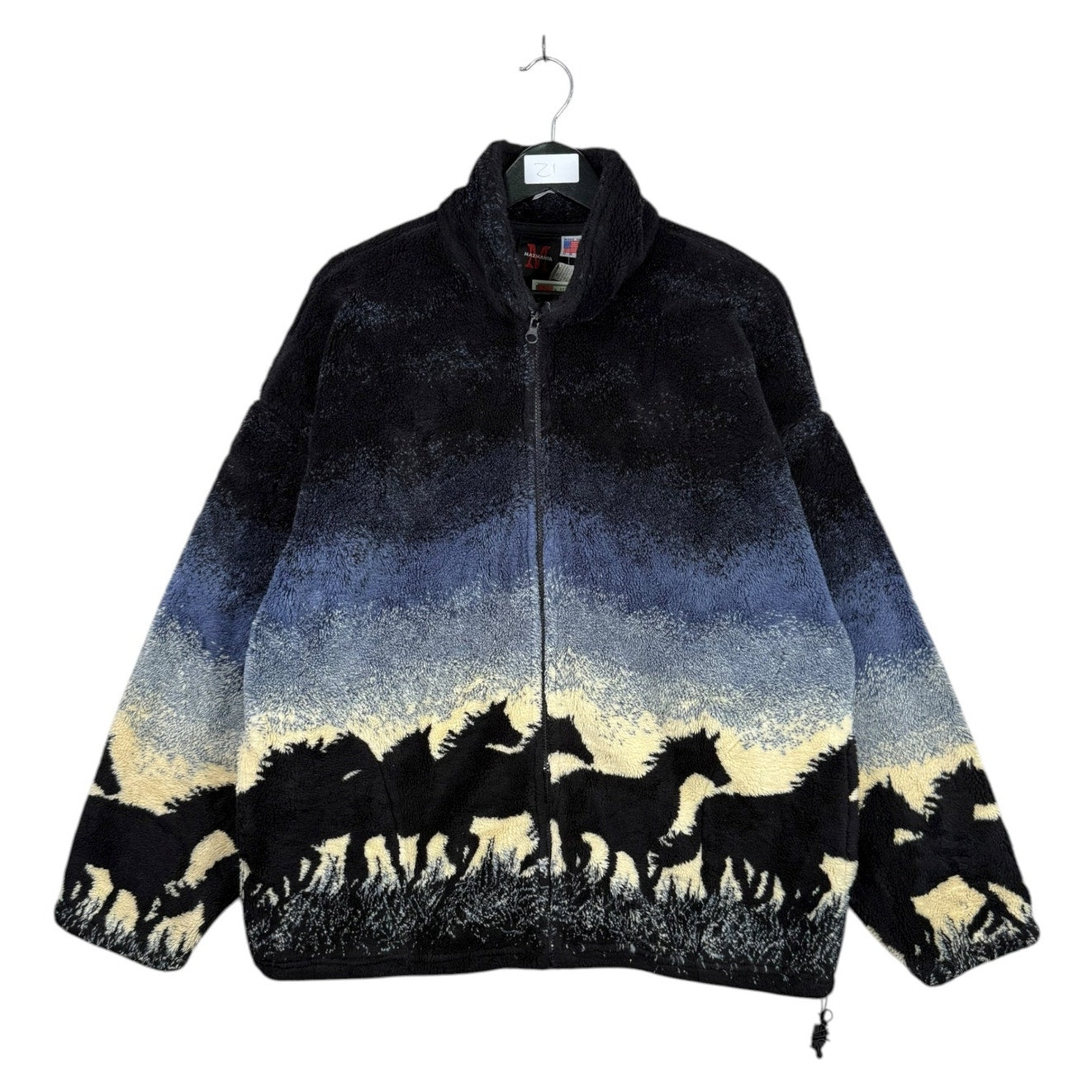 Vintage Wild Horse Sunset Sherpa Fleece Full Zip Jacket