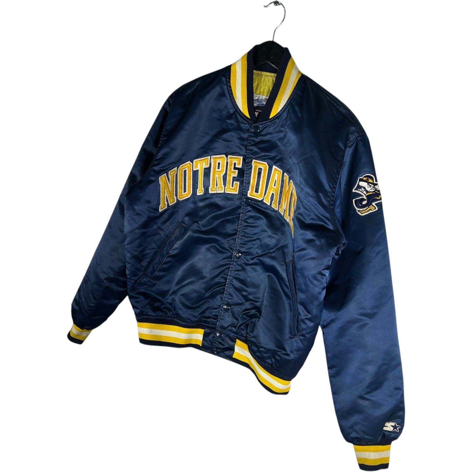 Vintage Starter Notre Dame Arch Spellout Satin Bomber Jacket