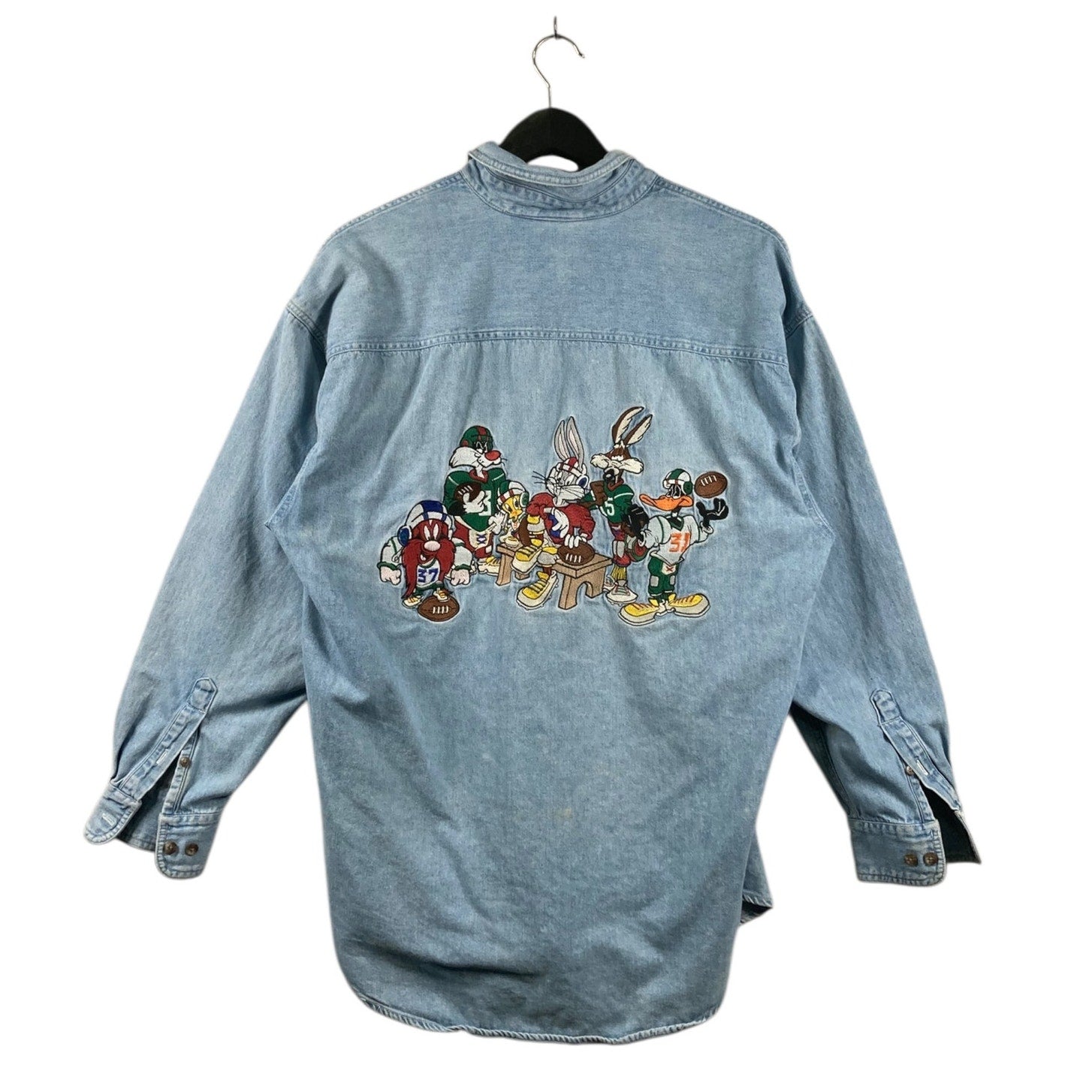 Vintage Looney Tunes Football Denim Long Sleeve Button Up