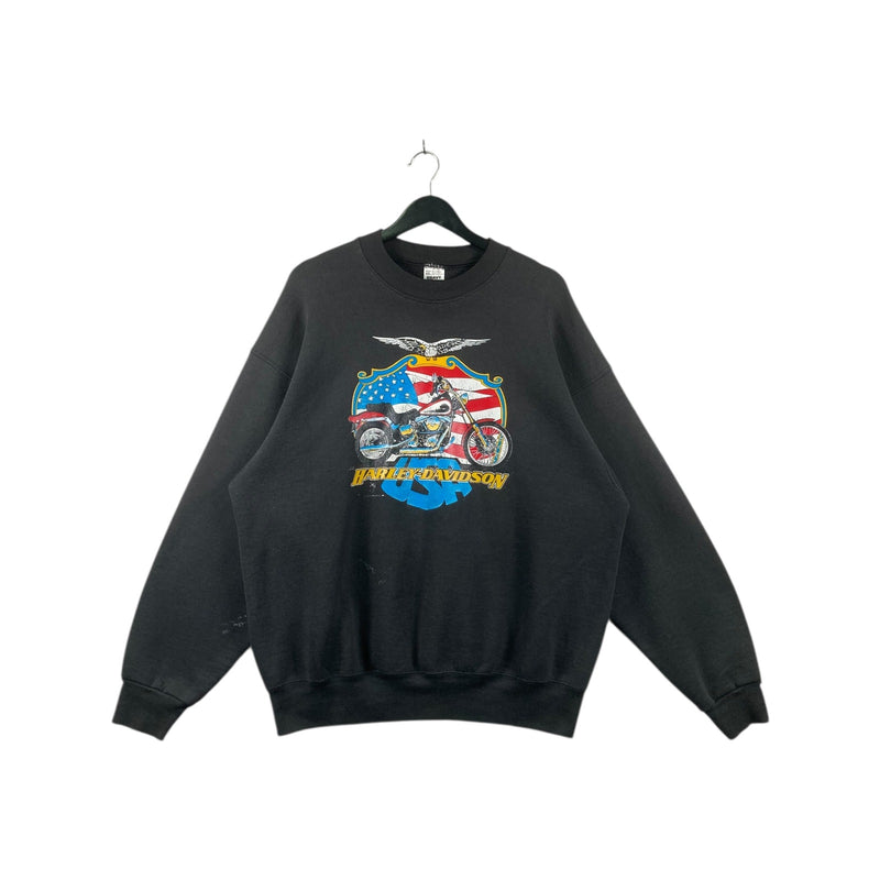 Vintage Harley Davidson Eagle American Flag Crewneck