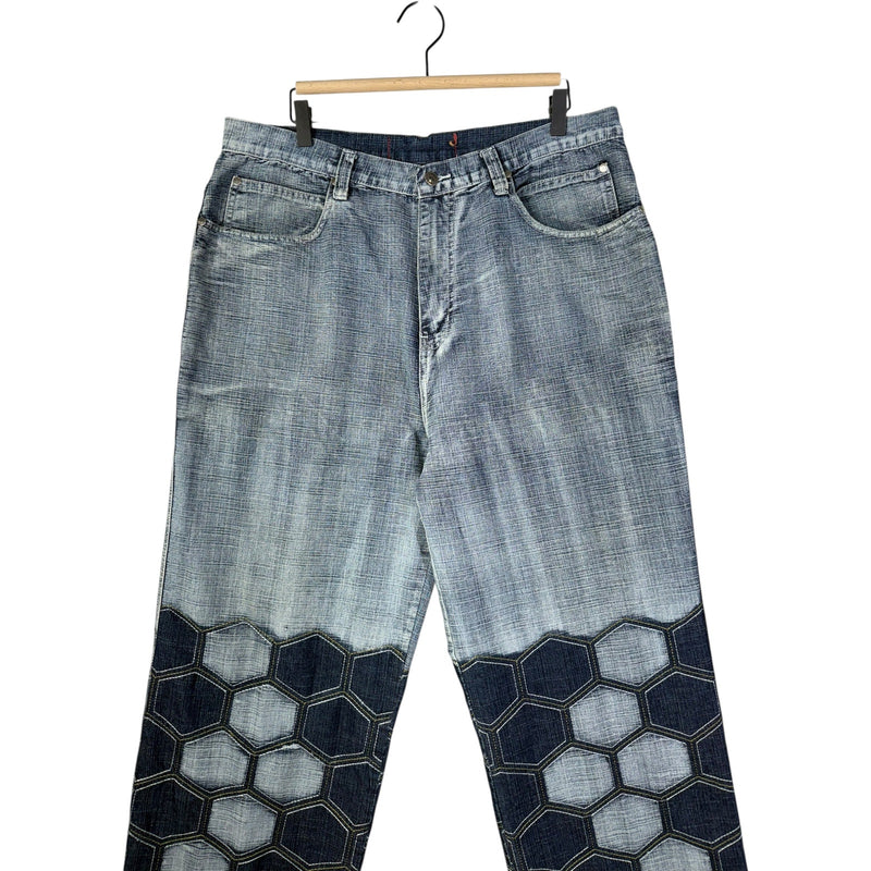 Vintage Straight Leg Honeycomb Contrast Stitch Denim Jeans 38