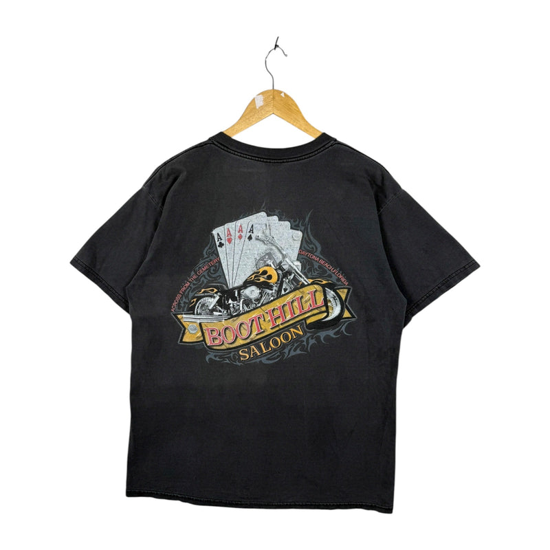 Vintage Boot Hill Saloon Daytona Beach Biker Pocket T-Shirt
