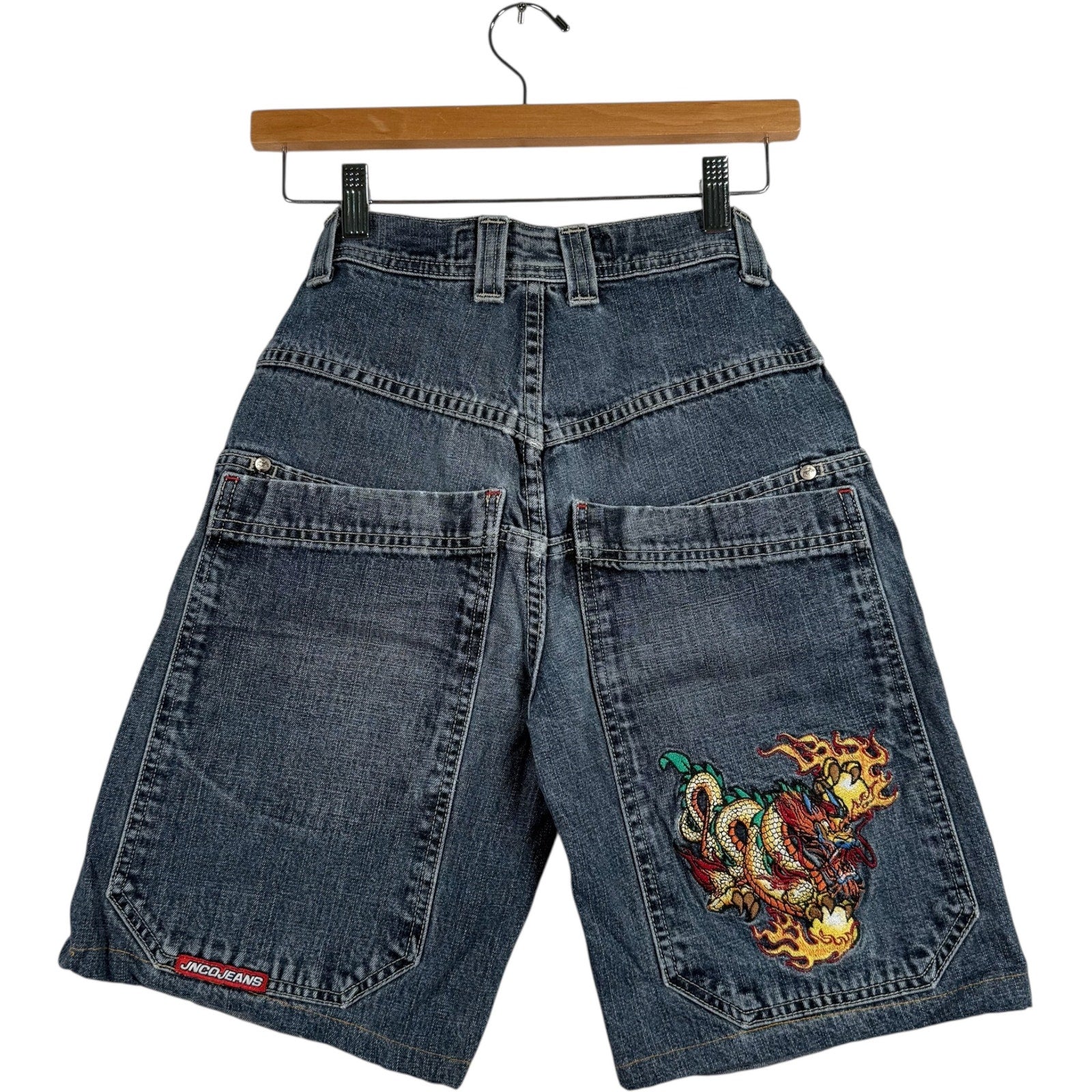 Y2K JNCO Dragon Embroidered Denim Shorts 24x8