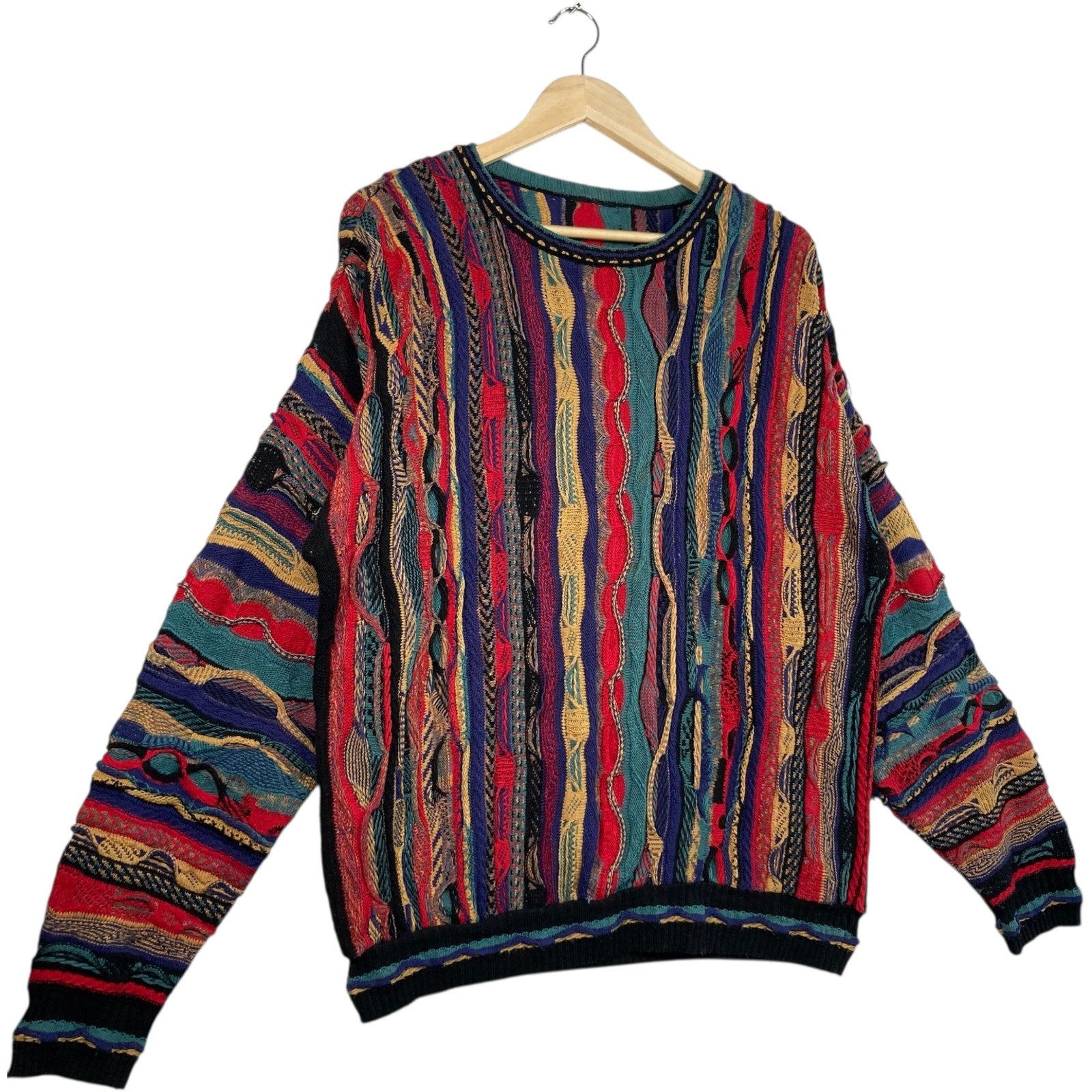 Vintage 3D Knit Textured Striped Sweater