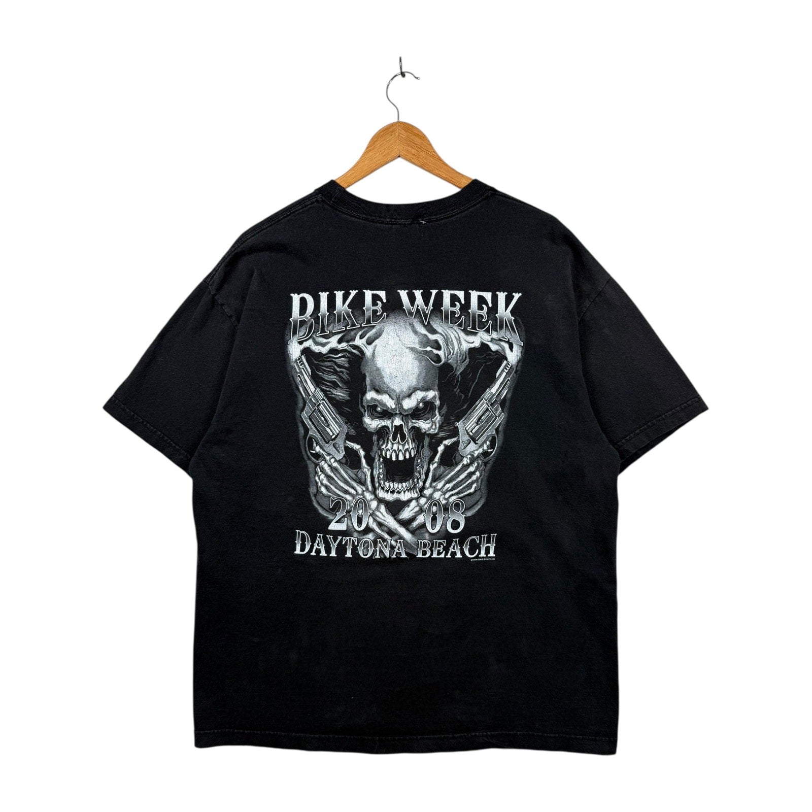 Vintage Skull Guns Biker Graphic T-Shirt