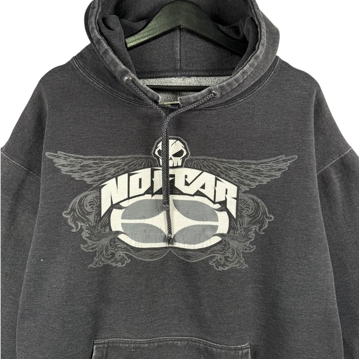 Vintage No Fear Skull Wings Graphic Pullover Hoodie