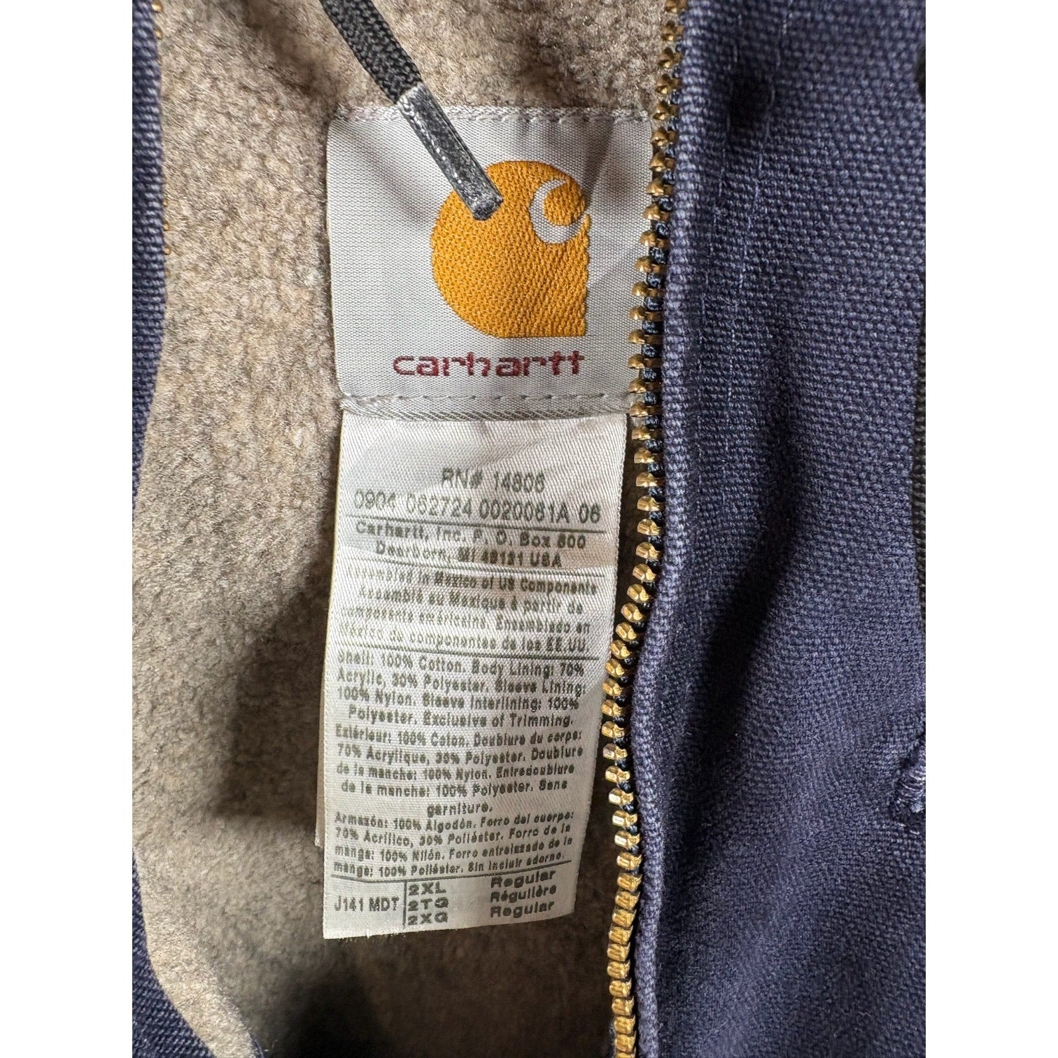 Vintage Carhartt Sherpa Lined Full Zip Hooded Workwear Jacket