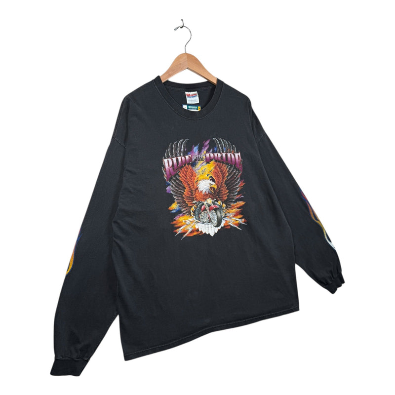 Vintage Chrome Cowboy Flame Eagle Graphic Long Sleeve