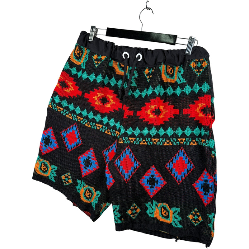 Vintage Aztec Patterned Knit Chino Shorts 34