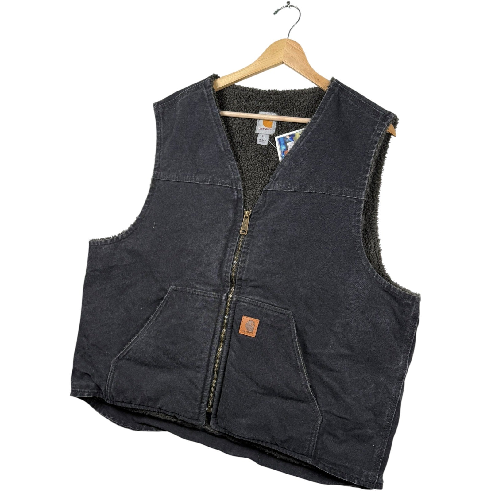 Vintage Carhartt Denim Fleece Full Zip Vest Jacket