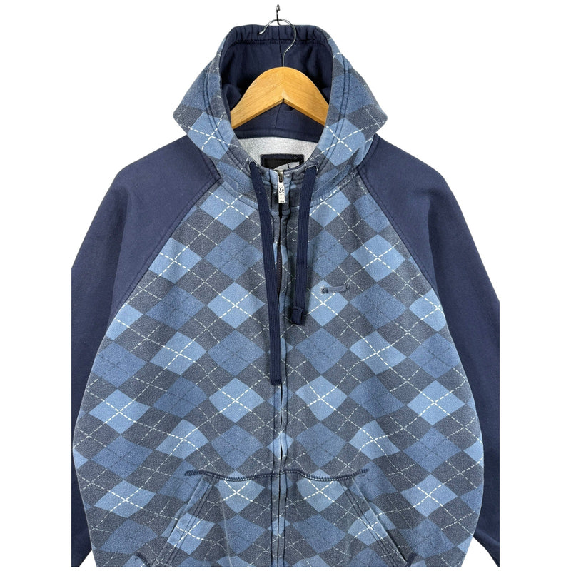 Vintage Argyle Cotton Blend Full Zip Hoodie