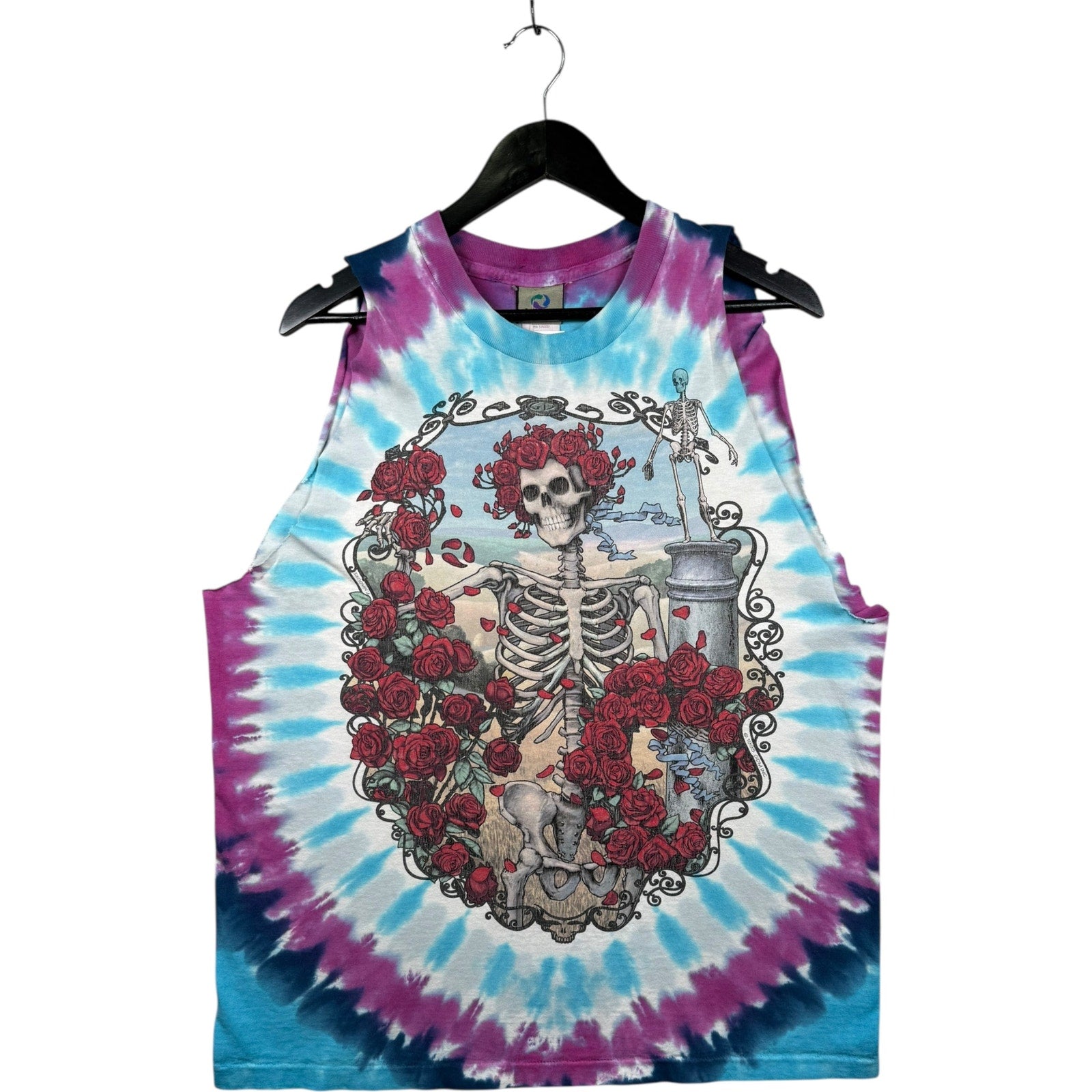 Vintage Skeleton Roses Graphic Tie Dye Tank Top