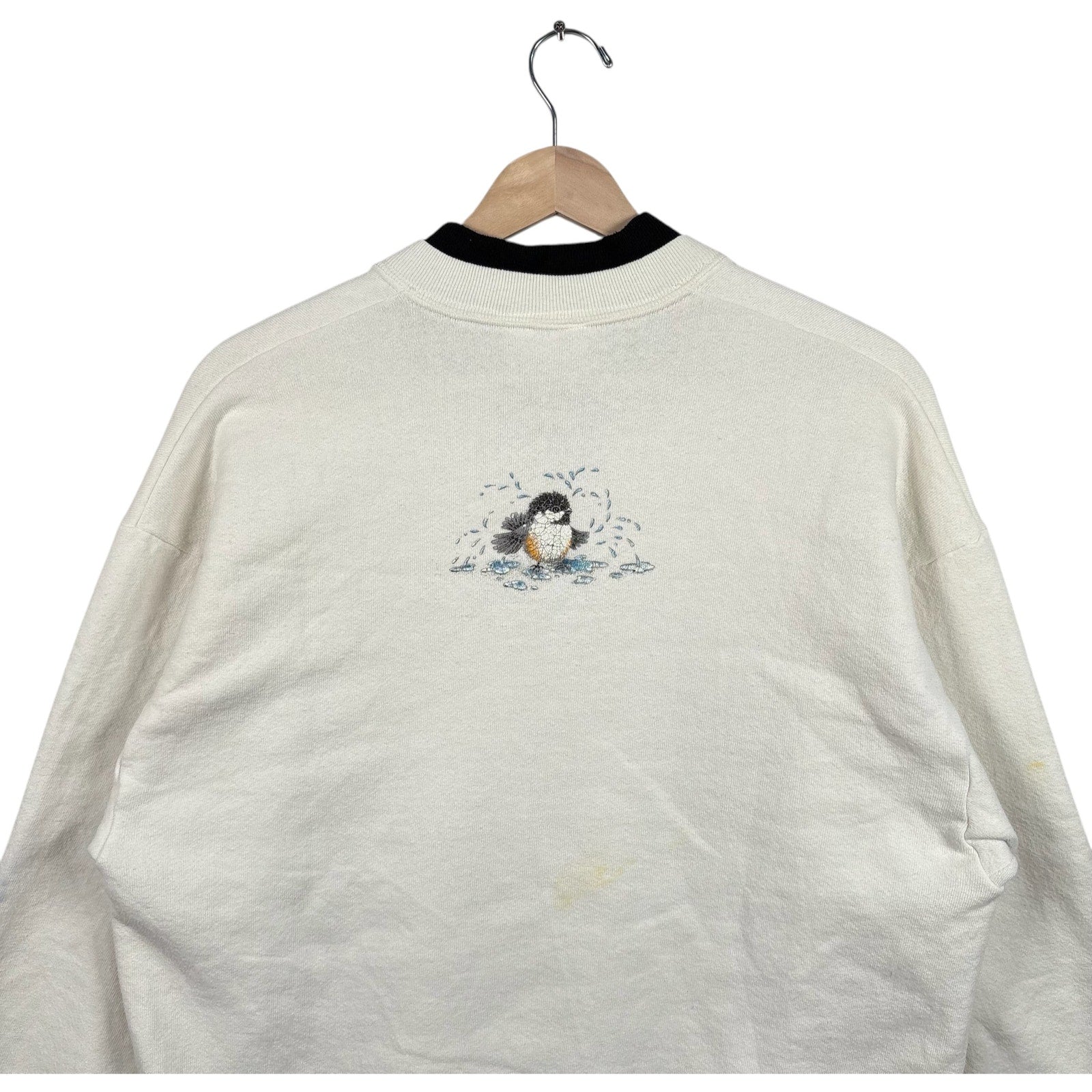 Vintage Birds In A Bird Bath Double Collar Crewneck