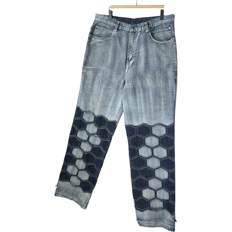 Vintage Straight Leg Honeycomb Contrast Stitch Denim Jeans 38