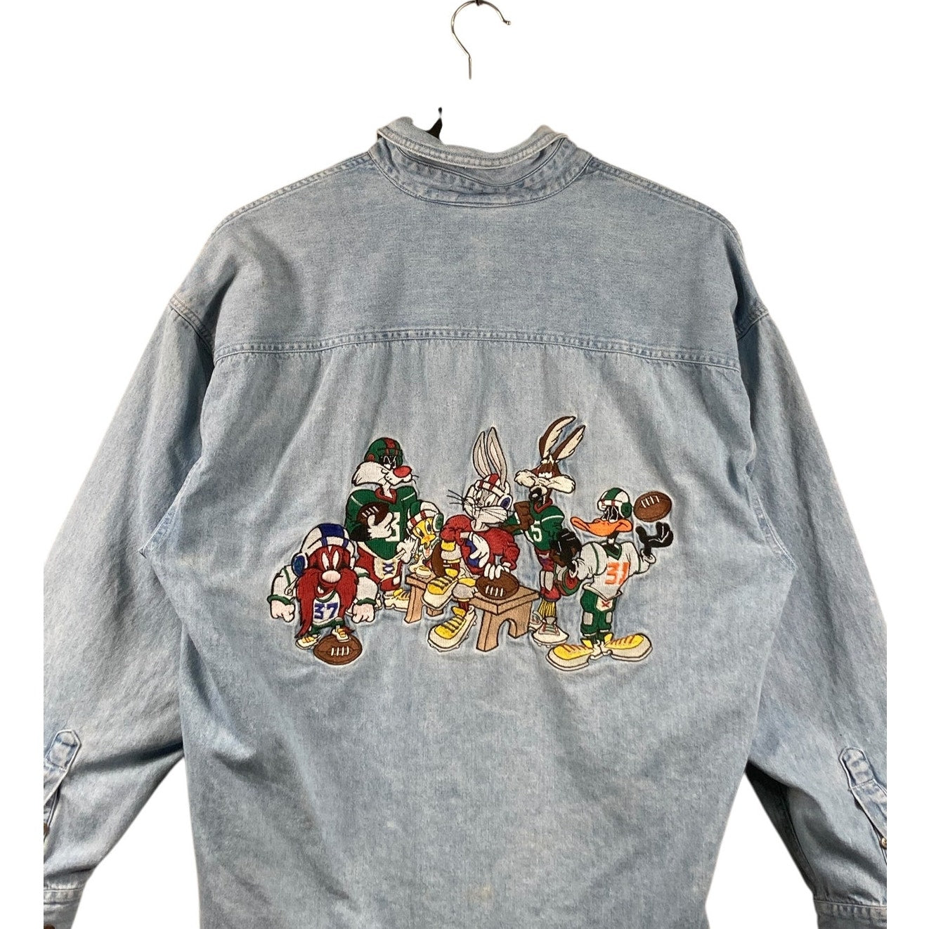 Vintage Looney Tunes Football Denim Long Sleeve Button Up