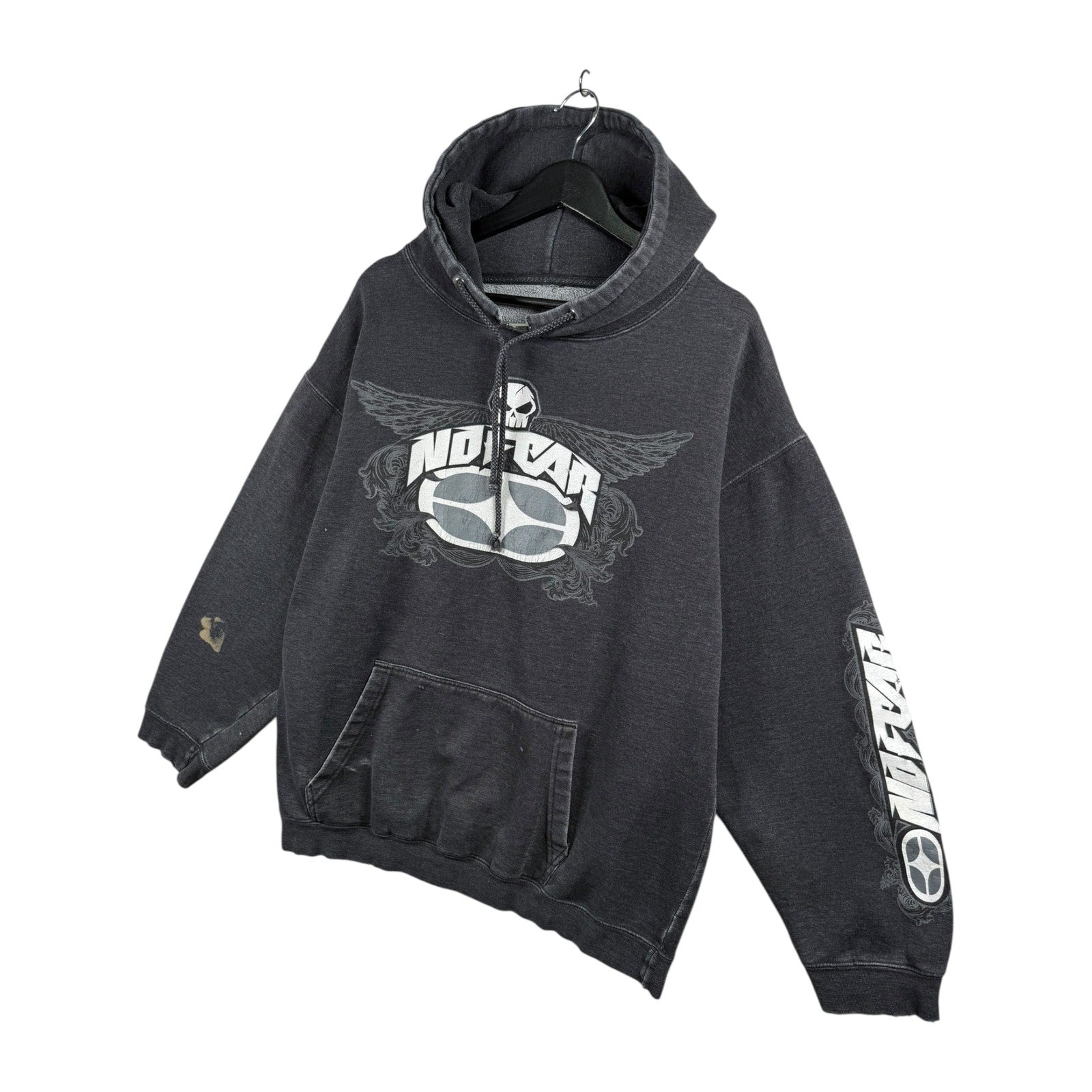 Vintage No Fear Skull Wings Graphic Pullover Hoodie