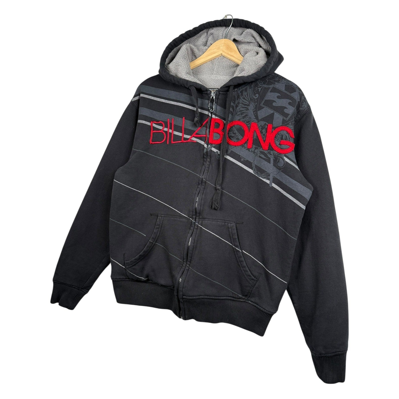 Vintage Billabong Diagonal Stripe Pattern Full Zip Hoodie