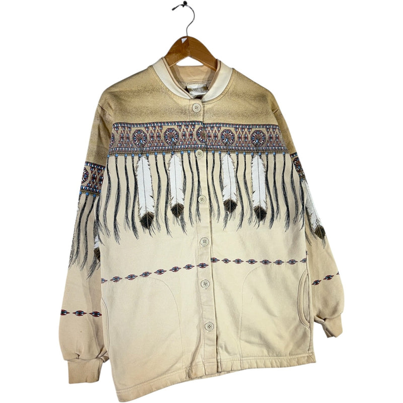 Vintage Native American Feather Pattern Button Up Jacket