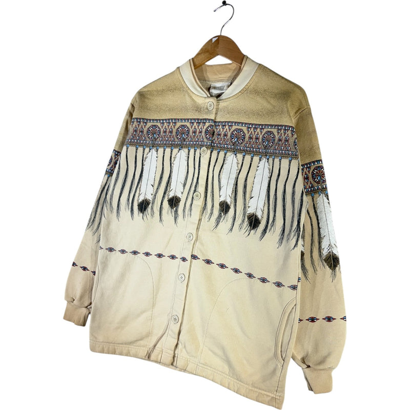 Vintage Native American Feather Pattern Button Up Jacket