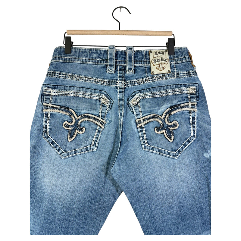 Vintage Rock Revival Tribal Straight Leg Bermuda Denim Jean Shorts
