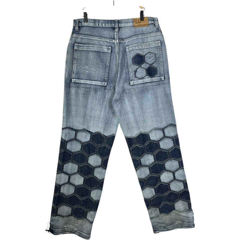 Vintage Straight Leg Honeycomb Contrast Stitch Denim Jeans 38