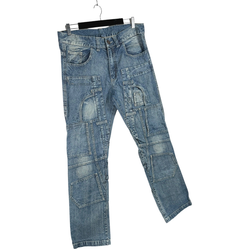 Vintage Patchwork Back Pockets Skull Logo Denim Pants 35