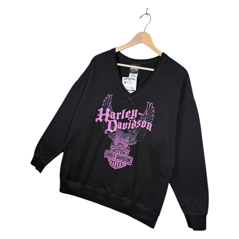 Vintage Harley Davidson Eagle Logo V-Neck Sweatshirt