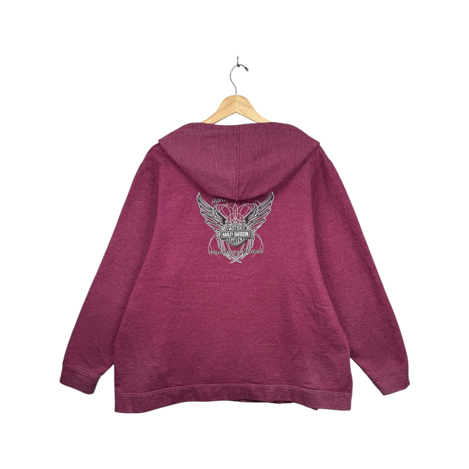 Vintage Harley Davidson Burgundy Winged Logo Hoodie